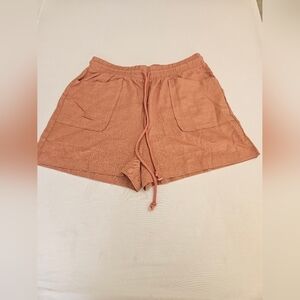 Rae Mode- Women's Casual Apricot Shorts L With Strings 55%Linen45%Rayon.